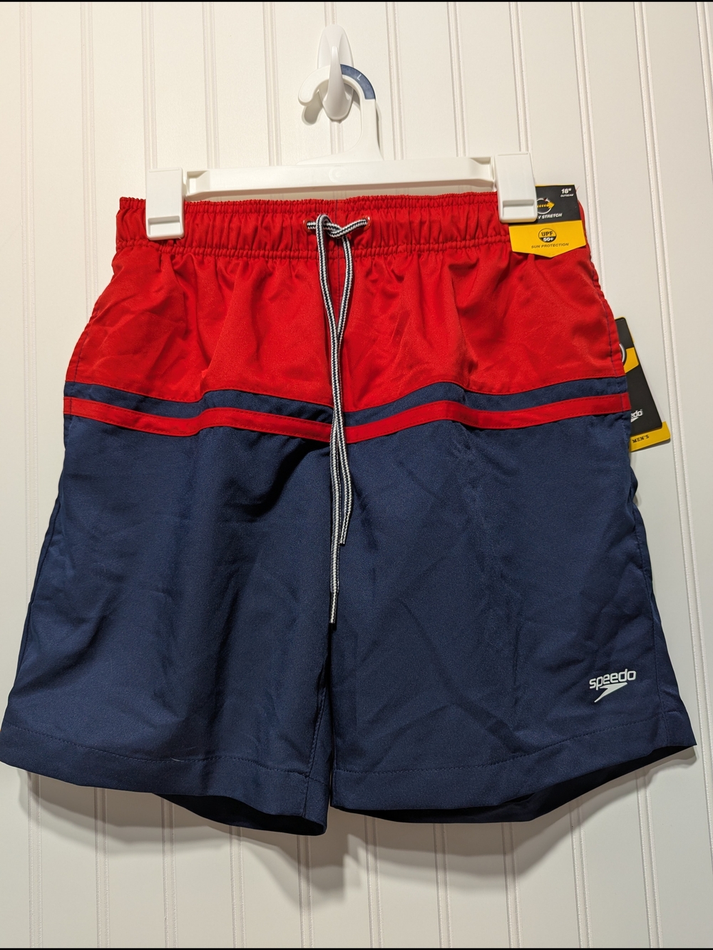 Speedo Red & Navy Colorblock Swim Trunks